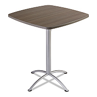 Iceberg iLand Bistro-Height Table with Contoured Edges, Square, 36" x 36" x 42", Natural Teak Top, Silver Base (69757)