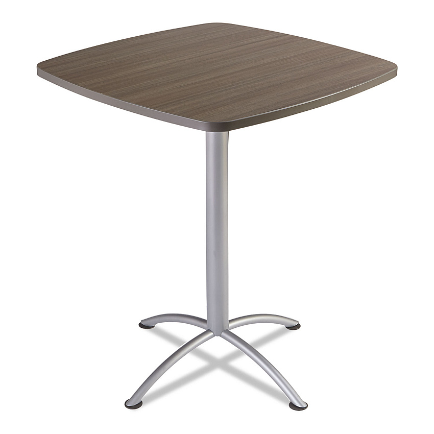 Iceberg iLand Bistro-Height Table with Contoured Edges, Square, 36" x 36" x 42", Natural Teak Top, Silver Base (69757)