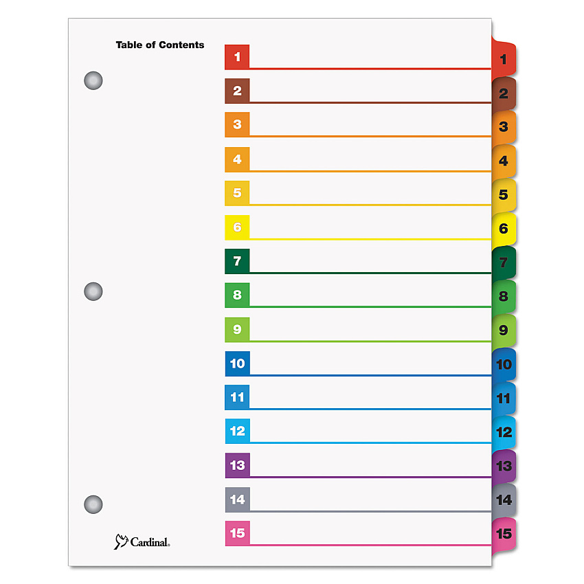 Cardinal OneStep Printable Table of Contents and Dividers, 15-Tab, 1 to 15, 11 x 8.5, White, Assorted Tabs, 1 Set (61518)