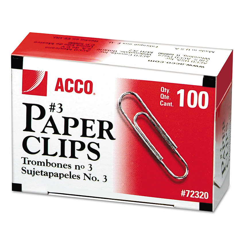 Acco&reg; Smooth Economy Paper Clip, Steel Wire, No. 3, Silver, 10 Boxes (72320)