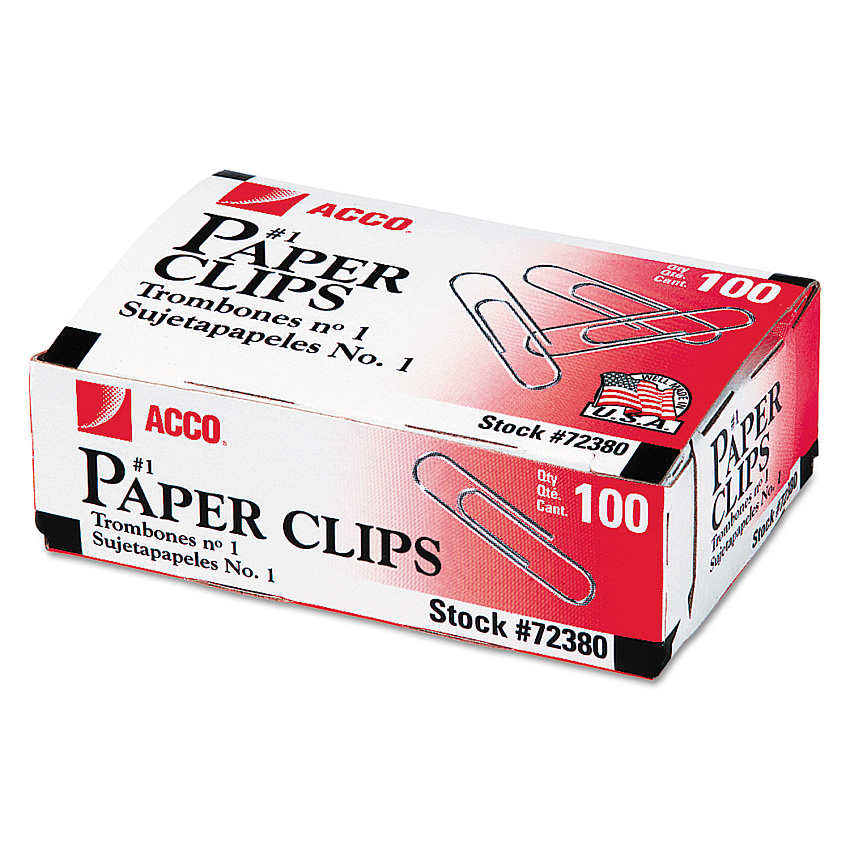 Acco&reg; Economy Paper Clip, Steel Wire, No. 1, Silver, 1,000 Paper Clips (72380)
