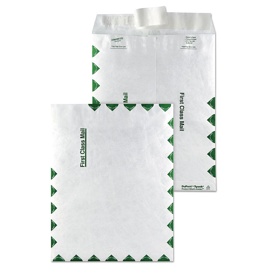 Survivor Lightweight 14 lb Tyvek Catalog Mailers, First Class, #10 1/2, Commercial Flap, Redi-Strip Closure, 9 x 12, White, 100/Box (R1470)