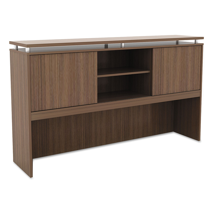 Alera Sedina Series Hutch with Sliding Doors, 66w x 15d x 42.5h, Modern Walnut (ALESE266615WA)