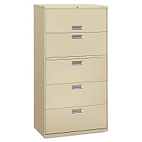 HON Brigade 600 Series Lateral File, 4 Legal/Letter-Size File Drawers, 1 Roll-Out File Shelf, Putty, 36
