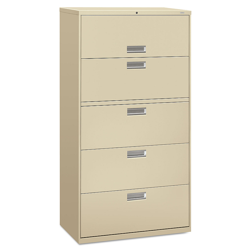 HON Brigade 600 Series Lateral File, 4 Legal/Letter-Size File Drawers, 1 Roll-Out File Shelf, Putty, 36" x 18" x 64.25" (685LL)