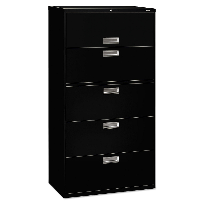 HON Brigade 600 Series Lateral File, 4 Legal/Letter-Size File Drawers, 1 Roll-Out File Shelf, Black, 36" x 18" x 64.25" (685LP)