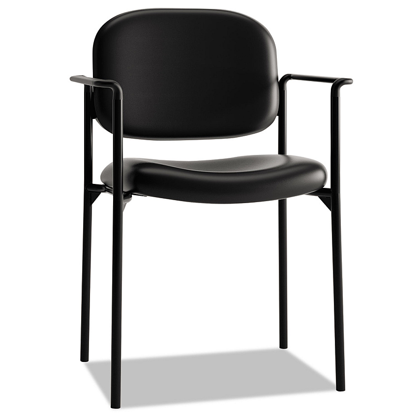 HON VL616 Stacking Guest Chair with Arms, Bonded Leather Upholstery, 23.25" x 21" x 32.75", Black Seat, Black Back, Black Base (VL616SB11)