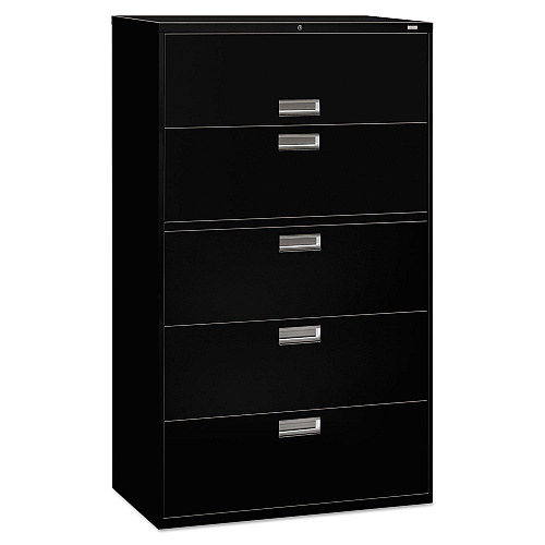 HON Brigade 600 Series Lateral File, 4 Legal/Letter-Size File Drawers, 1 Roll-Out File Shelf, Black, 42" x 18" x 64.25" (695LP)
