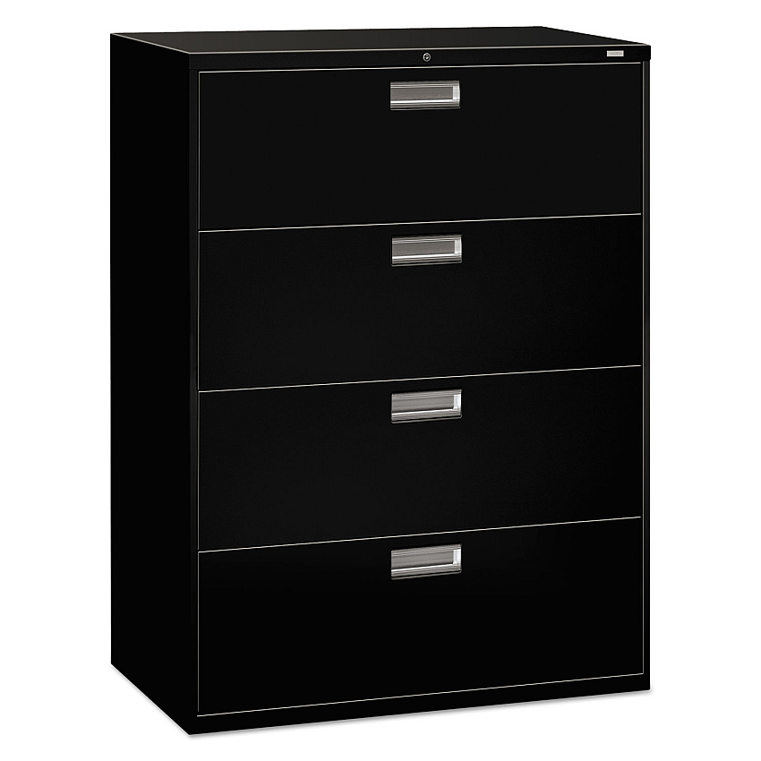 HON Brigade 600 Series Lateral File, 4 Legal/Letter-Size File Drawers, Black, 42" x 18" x 52.5" (694LP)
