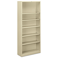 HON Metal Bookcase, Six-Shelf, 34.5w x 12.63d x 81.13h, Putty (S82ABCL)
