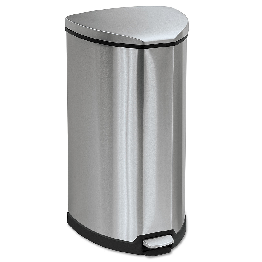 Safco Step-On Receptacle, 10 gal, Stainless Steel, Chrome/Black (9687SS)