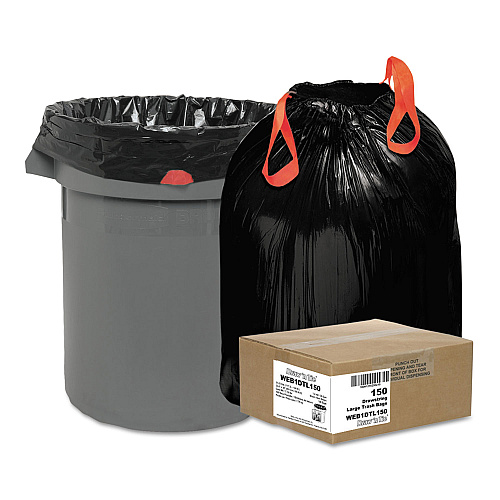 Draw 'n Tie Heavy-Duty Trash Bags, Drawstring, 33 gal, 1.2 mil, 33.5" x 38", Black, 25 Bags/Roll, 6 Rolls/Box (1DTL150)
