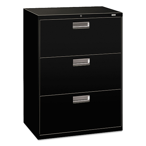 HON Brigade 600 Series Lateral File, 3 Legal/Letter-Size File Drawers, Black, 30" x 18" x 39.13" (673LP)