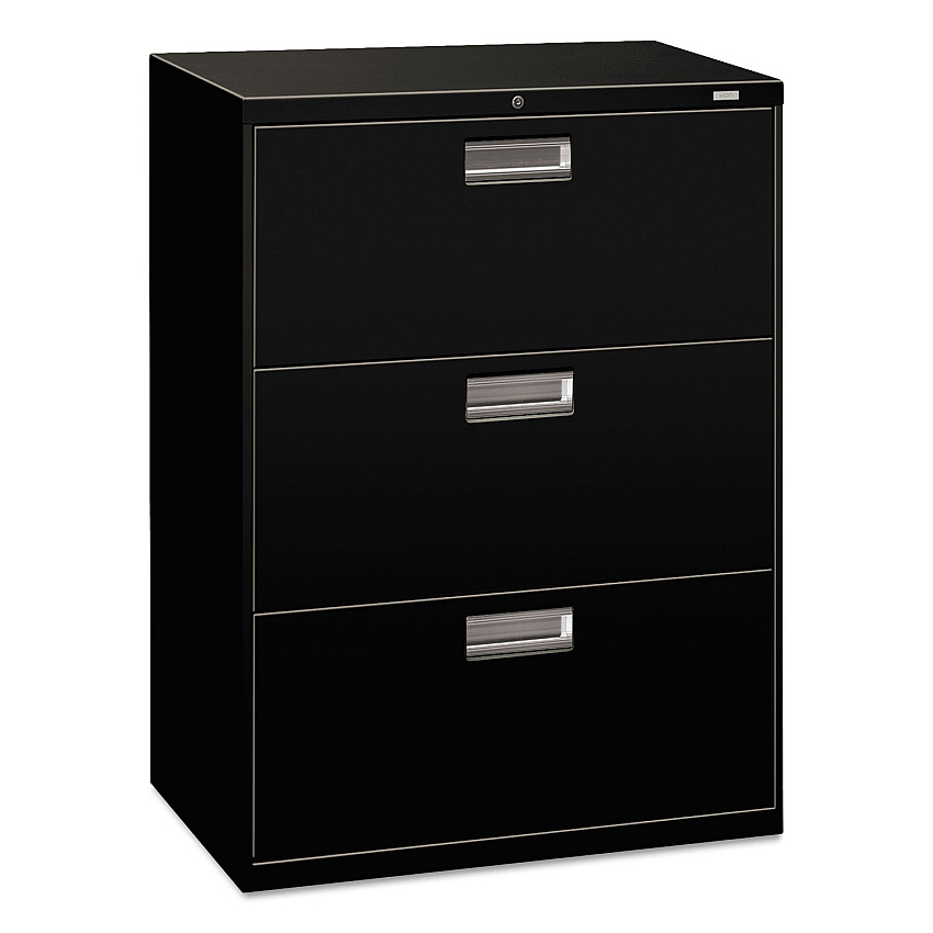HON Brigade 600 Series Lateral File, 3 Legal/Letter-Size File Drawers, Black, 30" x 18" x 39.13" (673LP)
