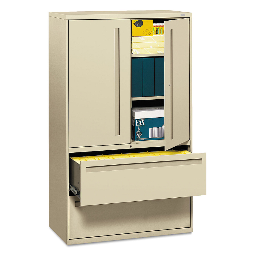 HON Brigade 700 Series Lateral File, Three-Shelf Enclosed Storage, 2 Legal/Letter-Size File Drawers, Putty, 42" x 18" x 64.25" (795LSL)