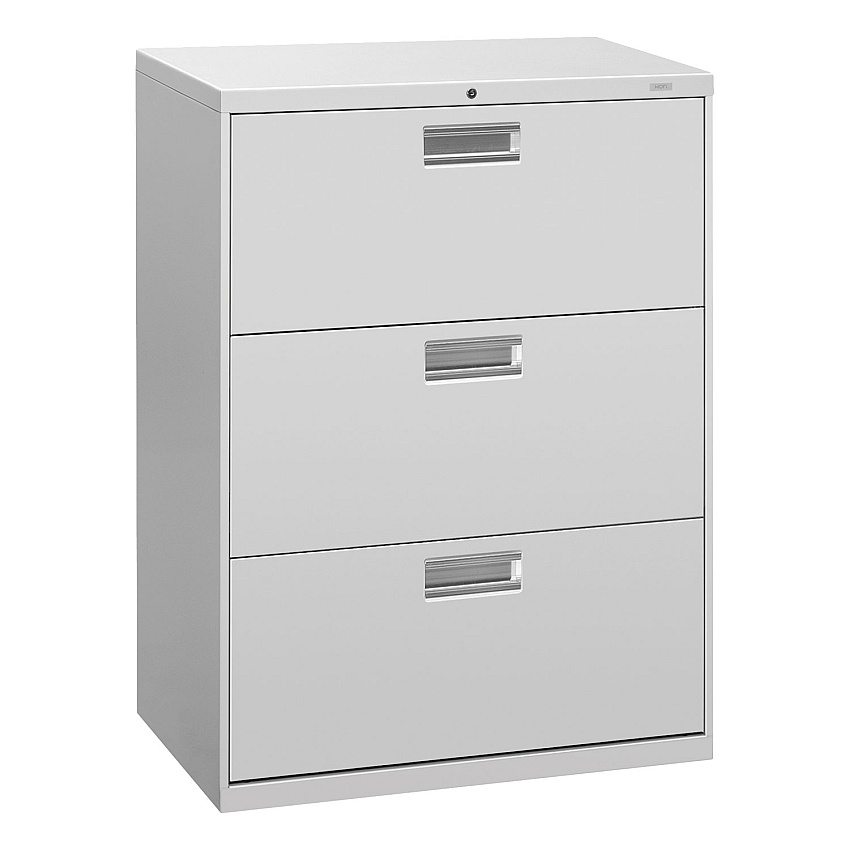 HON Brigade 600 Series Lateral File, 3 Legal/Letter-Size File Drawers, Light Gray, 30" x 18" x 39.13" (673LQ)