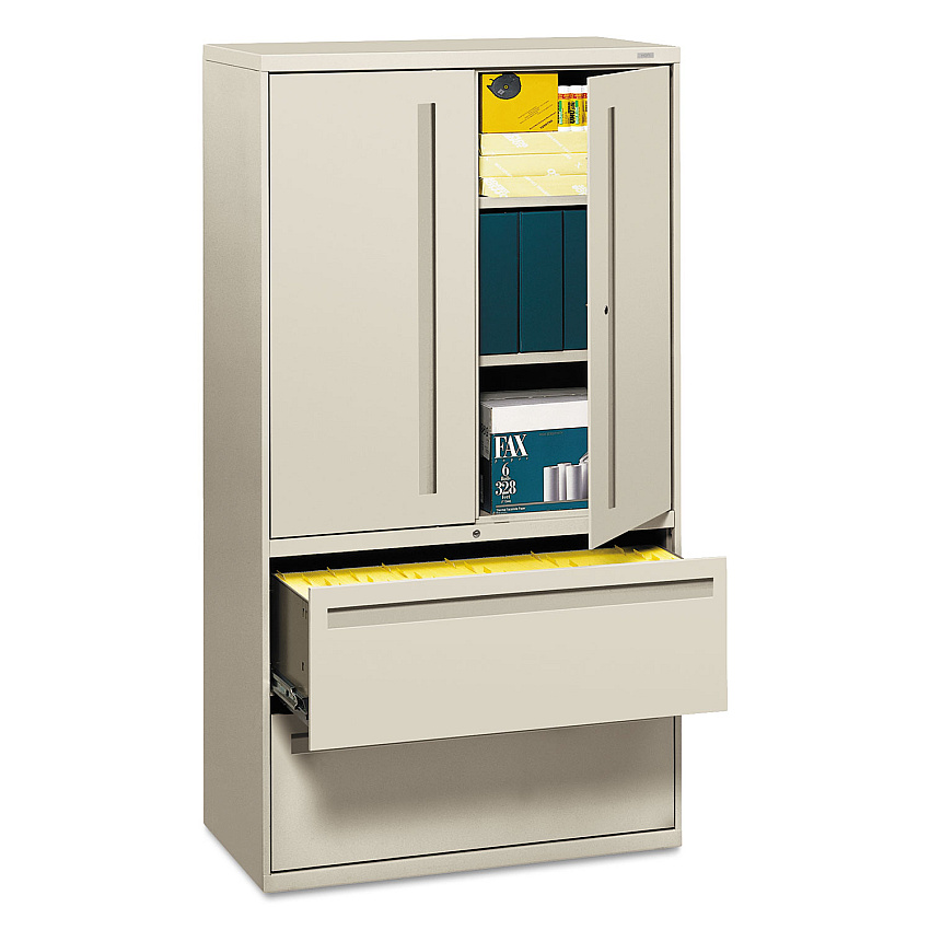 HON Brigade 700 Series Lateral File, Three-Shelf Enclosed Storage, 2 Legal/Letter-Size File Drawers, Gray, 36" x 18" x 64.25" (785LSQ)