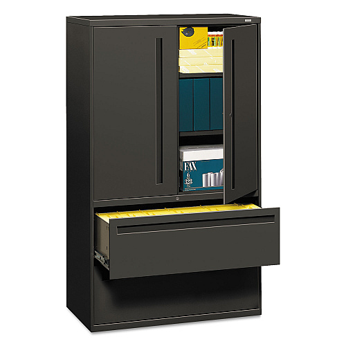 HON Brigade 700 Series Lateral File, Three-Shelf Enclosed Storage, 2 Legal/Letter-Size File Drawers, Charcoal, 42" x 18" x 64.25" (795LSS)