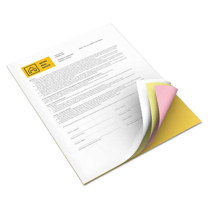 Xerox Vitality Multipurpose Carbonless 4-Part Paper, 8.5 x 11, Goldenrod/Pink/Canary/White, 5,000/Carton (3R12856)