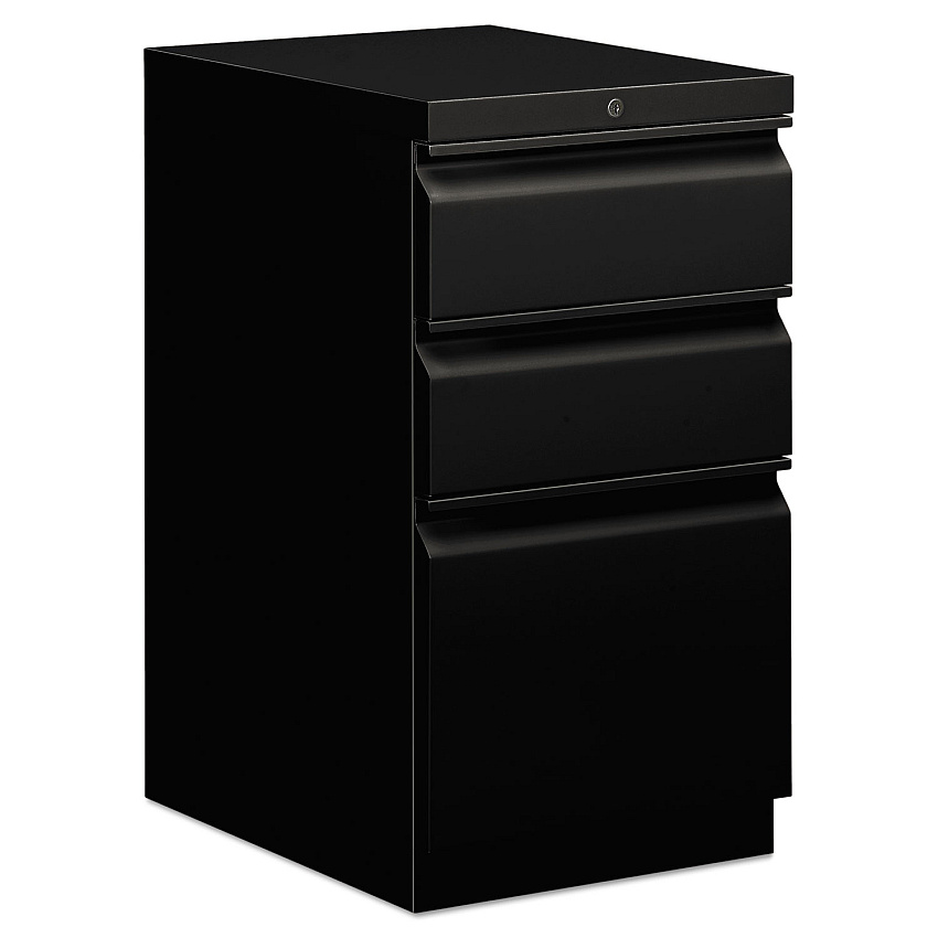 HON Brigade Mobile Pedestal with Pencil Tray Insert, Left or Right, 3-Drawers: Box/Box/File, Letter, Black, 15" x 19.88" x 28" (33720RP)