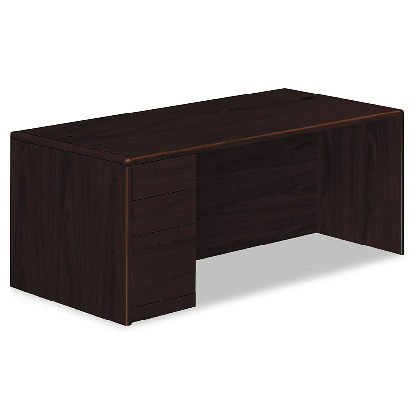 HON 10700 Series Single Pedestal Desk with Full-Height Pedestal on Left, 72" x 36" x 29.5", Mahogany 29.5" Height x 72" Width x 36" Depth - 2 x Box, File Drawer(s)Left Side - Waterfall Edge (10788LNN)