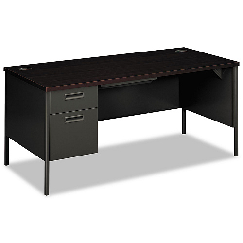 HON Metro Classic Series Left Pedestal "L" Workstation Desk, 66" x 30" x 29.5", Mahogany/Charcoal (P3266LNS)