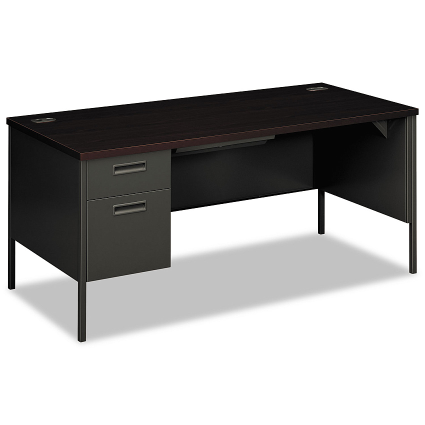 HON Metro Classic Series Left Pedestal "L" Workstation Desk, 66" x 30" x 29.5", Mahogany/Charcoal (P3266LNS)