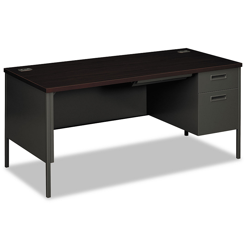HON Metro Classic Series Right Pedestal "L" Workstation Desk, 66" x 30" x 29.5", Mahogany/Charcoal (P3265RNS)