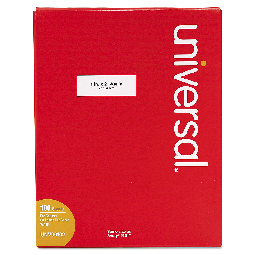Universal Copier Mailing Labels, Copiers, 1 x 2.81, White, 33/Sheet, 100 Sheets/Box (UNV90102)