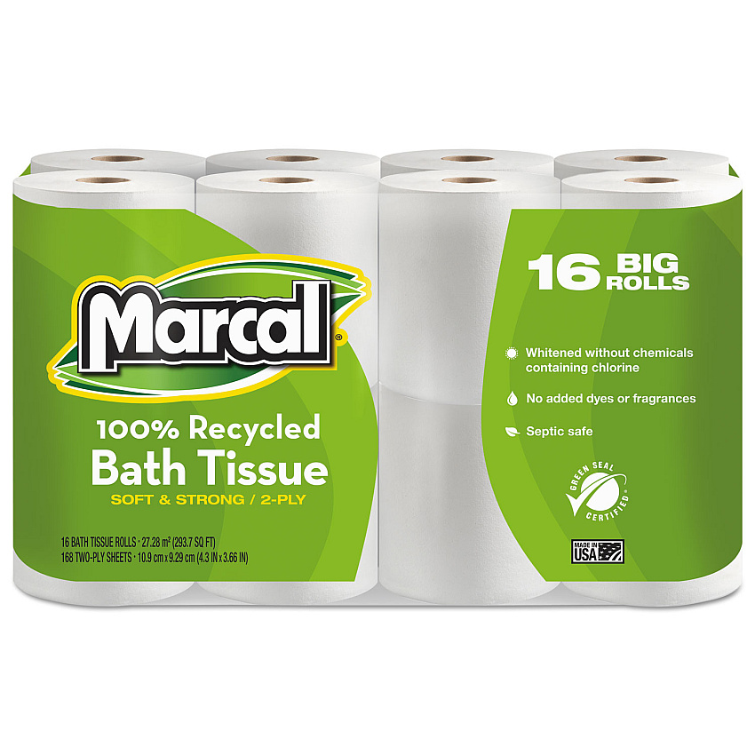 Marcal&reg; Standard Toilet Paper, 2-Ply, 168 Sheets, 16 Rolls (1646616PK)