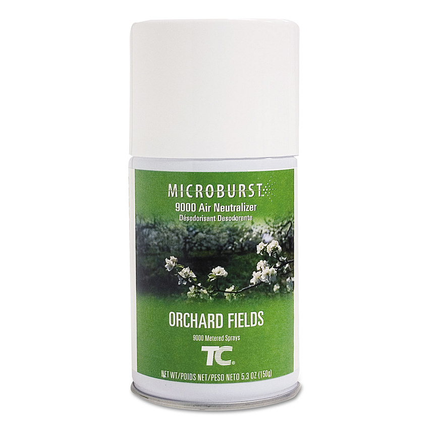 Rubbermaid TC Microburst 9000 Air Freshener Refill, Orchard Fields, 5.3 oz Aerosol, 4/Carton TC Microburst 9000 Air Freshener Refill, Orchard Fields, 5.3 oz Aerosol Spray, 4/Carton (4012451)