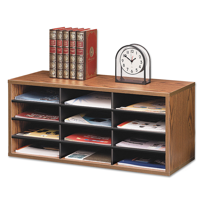 Fellowes Particle Board Desktop Sorter, 12 Compartments, 29 x 11.88 x 12.94, Medium Oak (25400)