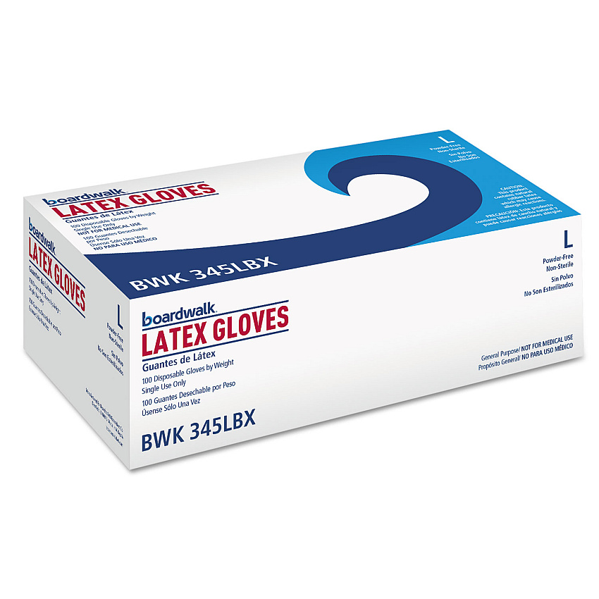 Boardwalk General-Purpose Latex Gloves, Powder-Free, 4.4 mil, Large, Natural, 100/Box (BWK345LBX)