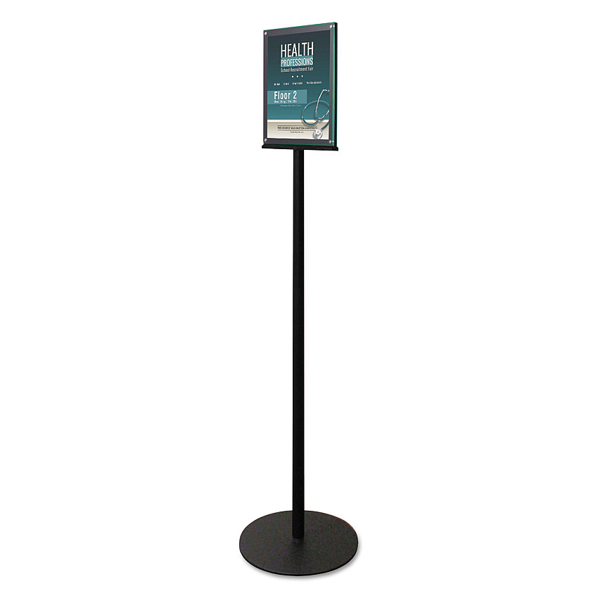Deflecto Double-Sided Magnetic Sign Display, 8.5 x 11 Insert, 56" Tall, Clear/Black (692056)