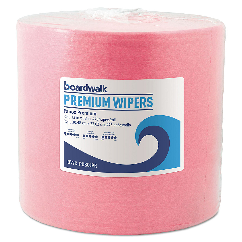 Boardwalk&reg; Hydrospun Wipers, Red,12 x 13, 475/Roll (BWKP080JPR)
