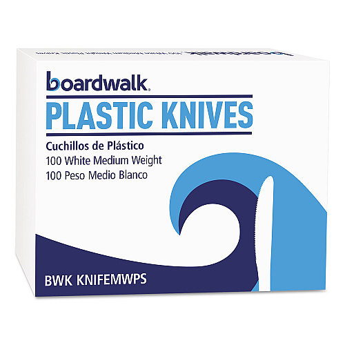 Boardwalk&reg; Full Length Polystyrene Knives, White, 100 Knives (BWKKNIFEMWPSBX)