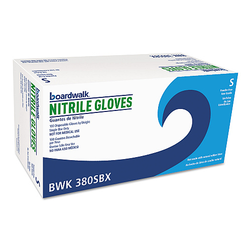 Boardwalk&reg; Disposable Nitrile Gloves, Small, Blue, 4 mil, 1000/CT (BWK380SCTA)