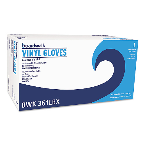 Boardwalk&reg; Exam Vinyl Gloves, Clear, Large, 5 mil, 1000/Carton (BWK361LCT)