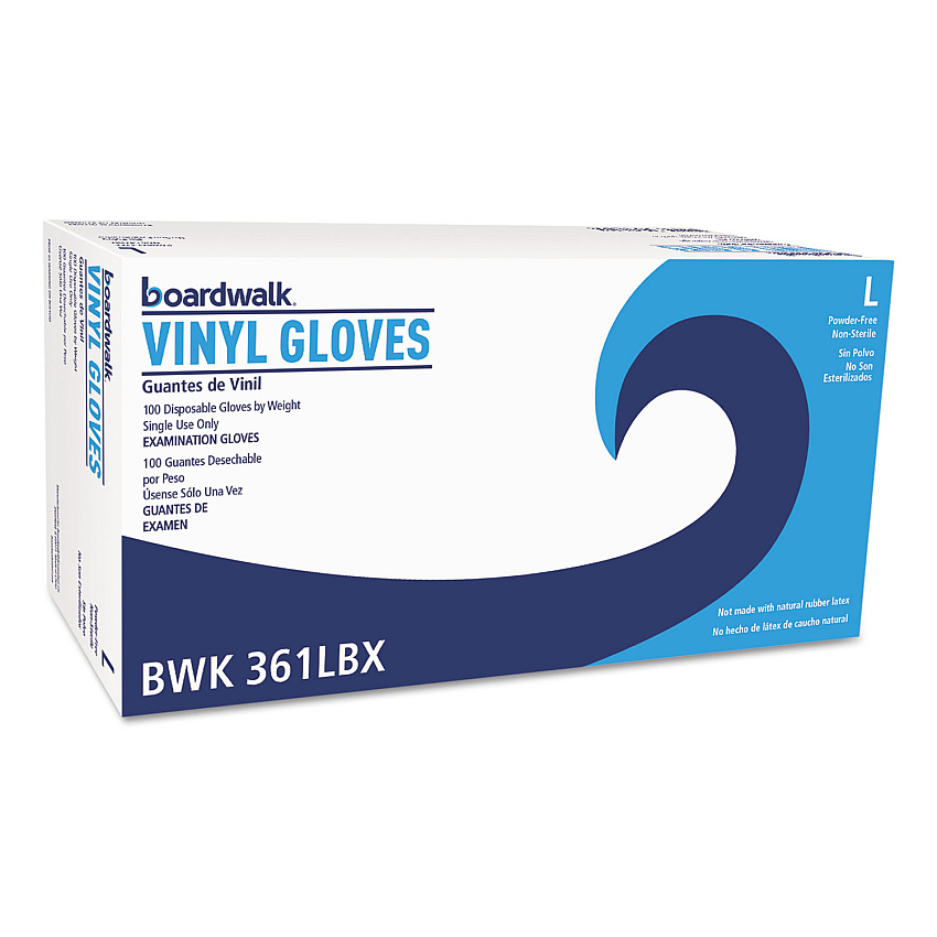 Boardwalk&reg; Exam Vinyl Gloves, Clear, Large, 5 mil, 1000/Carton (BWK361LCT)