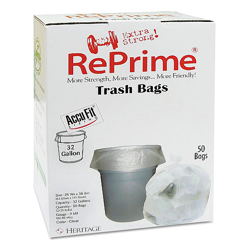 Linear Low Density Can Liners with AccuFit Sizing, 32 gal, 0.9 mil, 33" x 44", Clear, 50 Bags/Box, 6 Boxes/Carton (H6644TCRC1CT)