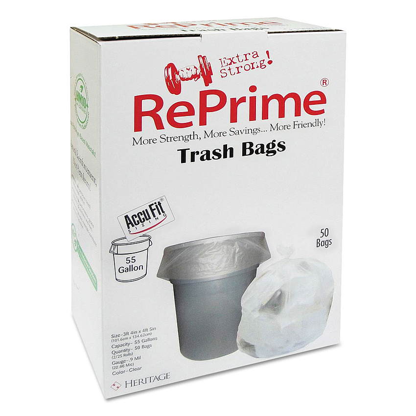 Linear Low Density Can Liners with AccuFit Sizing, 55 gal, 0.9 mil, 40" x 53", Clear, 50 Bags/Box, 3 Boxes/Carton (H8053TCRC1CT)