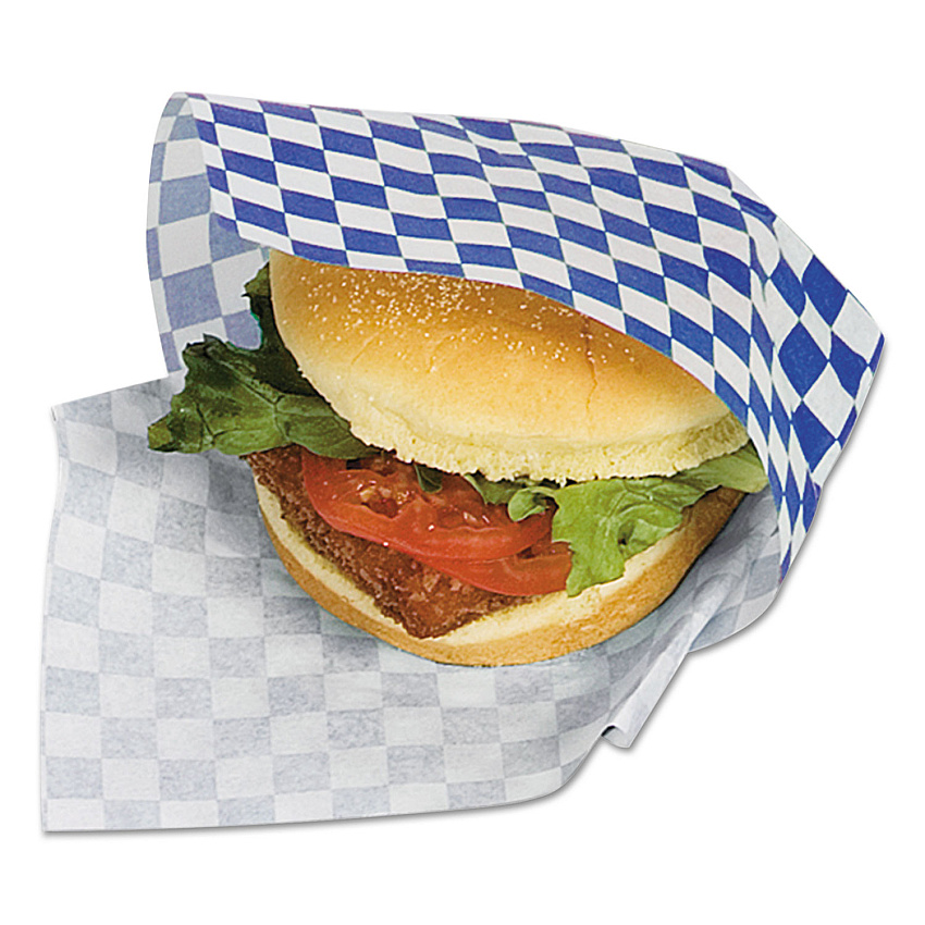 Bagcraft Grease-Resistant Paper Wraps and Liners, 12 x 12, Blue Check, 1,000/Box, 5 Boxes/Carton (057850)