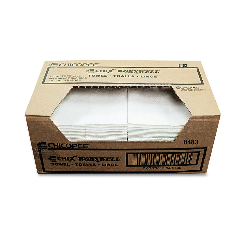 Chicopee Durawipe Shop Towels, 13 x 15, Flat, White, 300/Carton (8483)