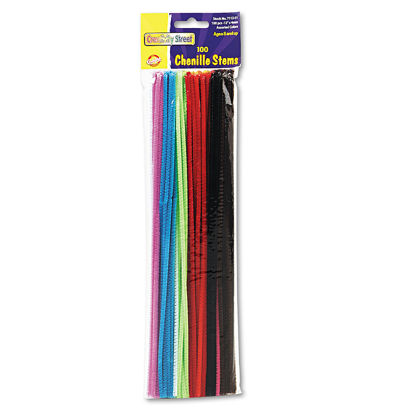 Creativity Street Regular Stems, 12" x 4 mm, Metal Wire, Polyester, Assorted, 100/Pack (711201)