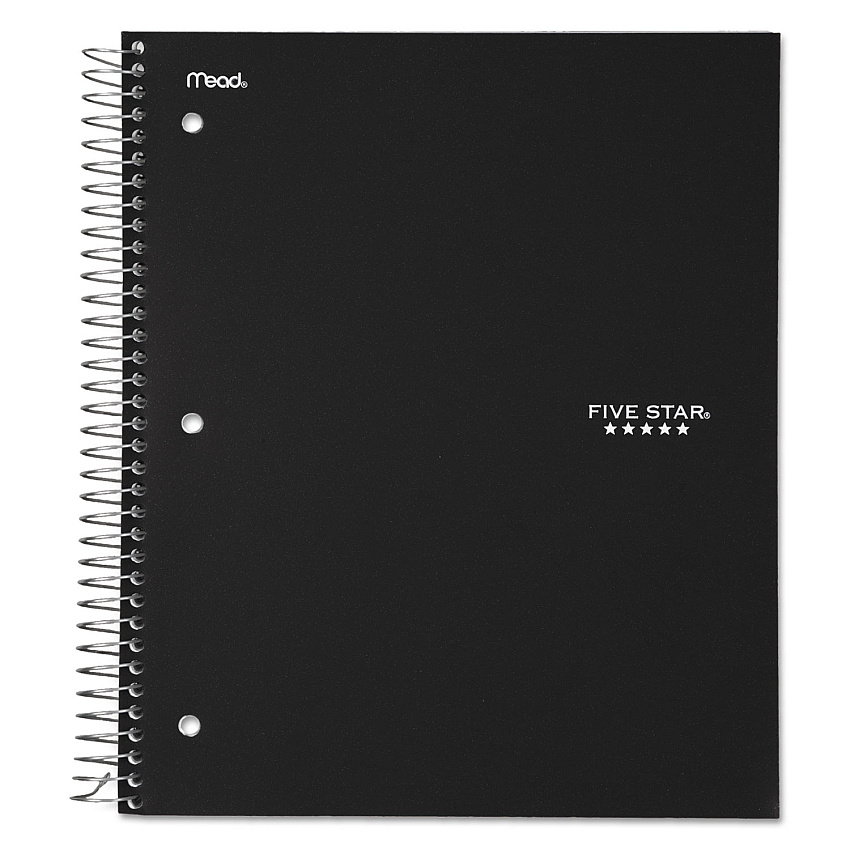 Five Star Wirebound Notebook with Four Pockets, 3-Subject, Medium/College Rule, Black Cover, (150) 11 x 8.5 Sheets 150 Sheets - Wire Bound - College Ruled Front Ruling - Letter - 8 1/2" x 11" Sheet Size - Black Kraft Cover - 1 Each (72069)