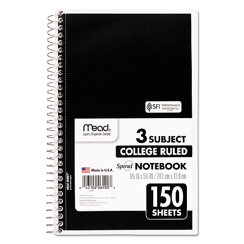 Five Star Notebook, 10" X 11 1/32", 1 Subject, College Ruled, 100 Sheets, Assorted Colors (No Color Choice