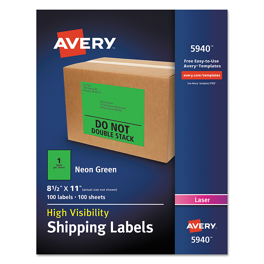 Avery High-Visibility Permanent Laser ID Labels, 8.5 x 11, Neon Green, 100/Box (5940)