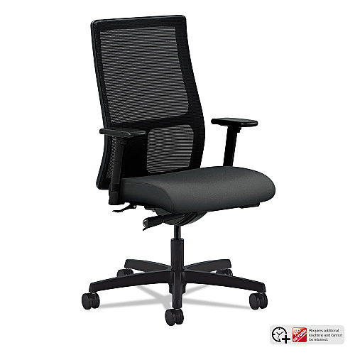 HON Ignition Series Mesh Mid-Back Work Chair, Supports Up to 300 lb, 17.5" to 22" Seat Height, Iron Ore Seat, Black Back/Base (IW103CU19)