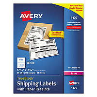 Avery Shipping Labels with Paper Receipt and TrueBlock Technology, Inkjet/Laser Printers, 5.06 x 7.63, White, 50/Pack (5127)