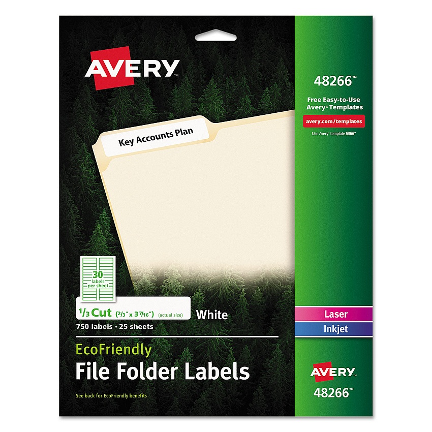 Avery EcoFriendly Permanent File Folder Labels, 0.66 x 3.44, White, 30/Sheet, 25 Sheets/Pack (48266)